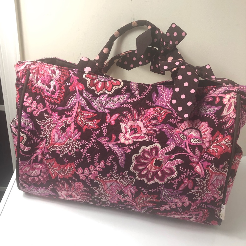Belvah Floral Quilted Zipper Tote Bows Pink
